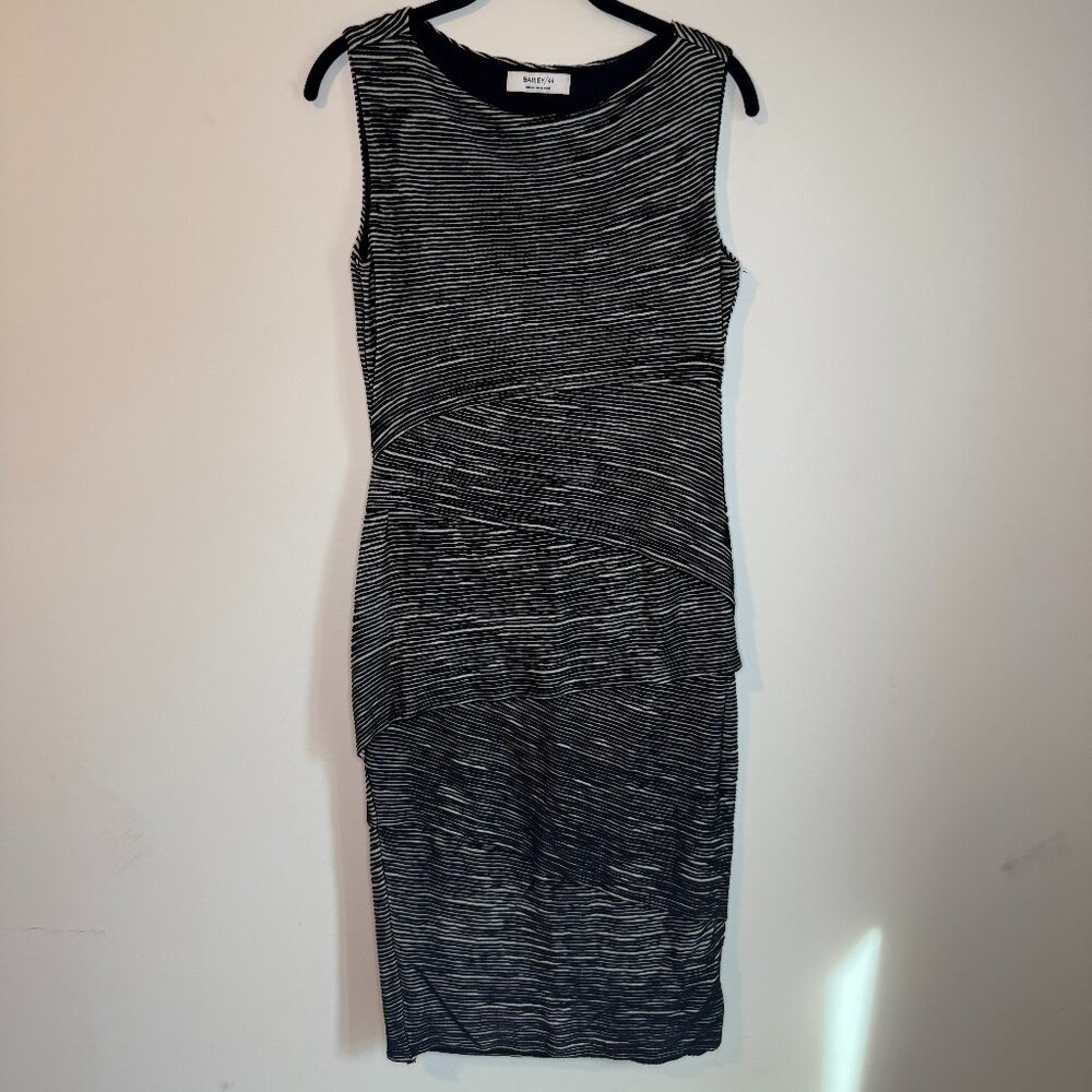 Bailey 44 Black and White Stripe Sleeveless Layered Bodycon Dress, Size Medium